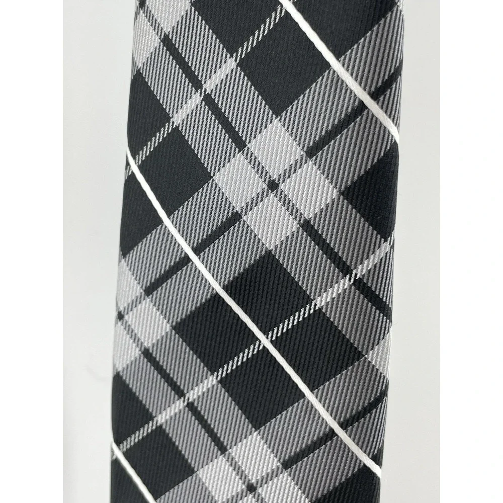 Chaps Youth Plaid Necktie Black Grey Checkered Polyester Formal Tie New